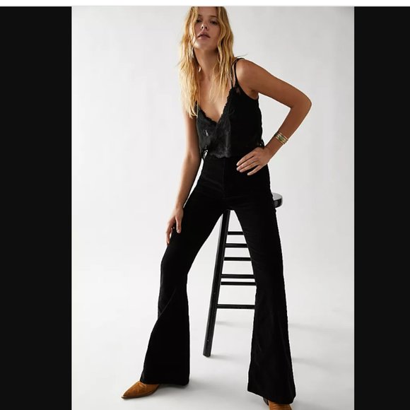 We The Free People Jayde Cord High Rise Flare Jeans Black Size 31